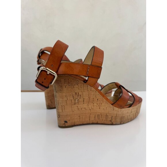 Coach Tan Leather Cork Wedge Sandals With Gold Details Size 8 - Picture 7 of 12